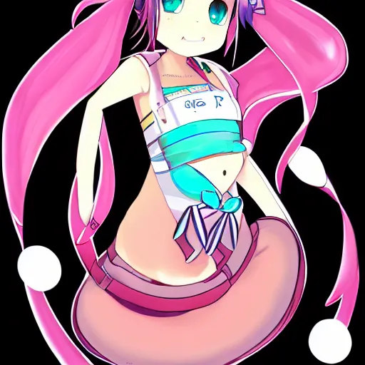 Image similar to cute pregnant hatsune miku with big pregnant belly, baby struggling inside womb, kicks are visible on the belly, art in anime style, trending on pixiv