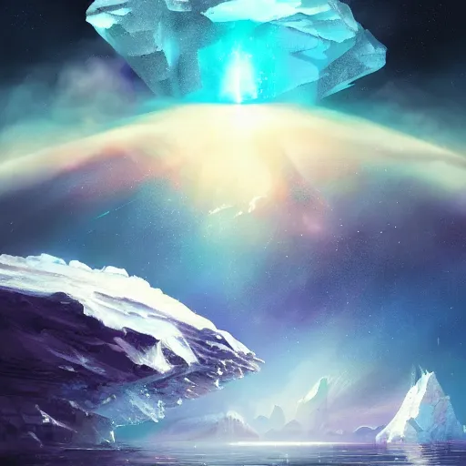 Image similar to an exposed iceberg floating in space with the universe inside, by anato finnstark, by alena aenami, by john harris, by ross tran, by wlop, by andreas rocha