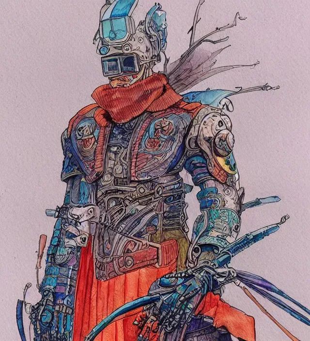 Prompt: a watercolor ink painting of a cyberpunk god of warfare and battle in the style of jean giraud in the style of moebius trending on artstation deviantart pinterest detailed realistic hd 8 k high resolution