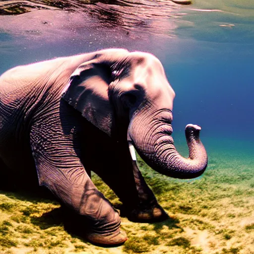 Image similar to underwater photograph of an elephant, bubbles