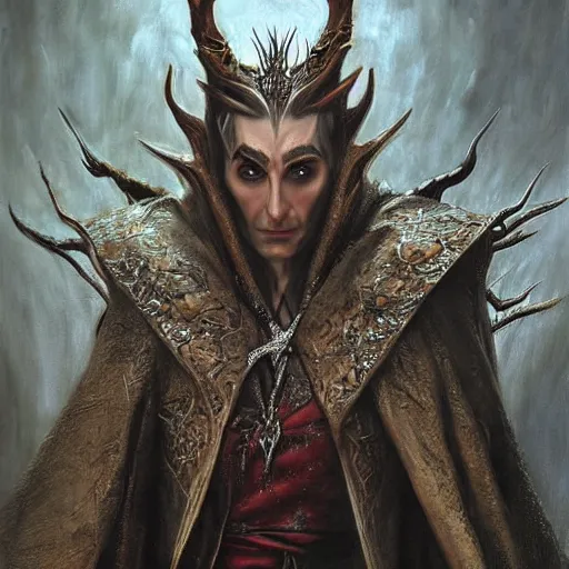 Image similar to a striking hyper real painting of Thranduil by Jan Matejko