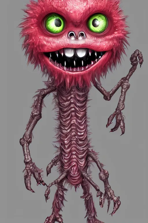 Image similar to a humanoid figure dandelion raspberry monster, large eyes and menacing smile, highly detailed, digital art, sharp focus, trending on art station, anime art style