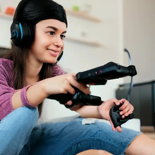 Image similar to gamer girl playing video games
