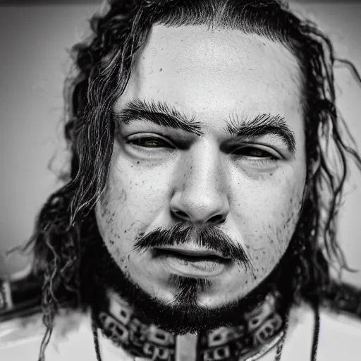 Prompt: a videogame still of Post Malone in Tekken 7, portrait, 40mm lens, shallow depth of field, close up, split lighting, cinematic