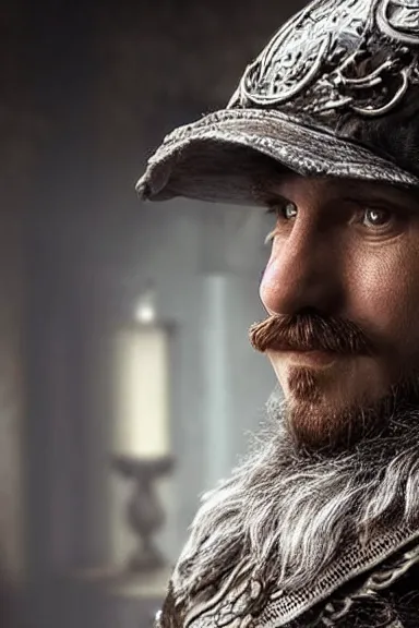 Image similar to “ very very intricate photorealistic photo of a realistic human version of super mario in an episode of game of thrones, photo is in focus with detailed atmospheric lighting, award - winning details ”