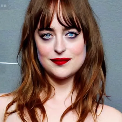 Image similar to beautiful dakota johnson with joker makeup, highly detailed, realistic face, detailed face, amazing digital art