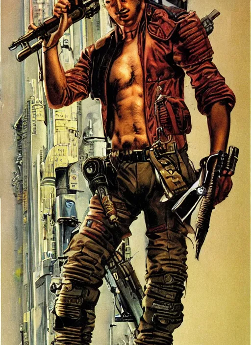 Image similar to cyberpunk mercenary. portrait by clyde caldwell and jean giraud and anton otto fischer and john philip falter and will eisner and gil elvgren