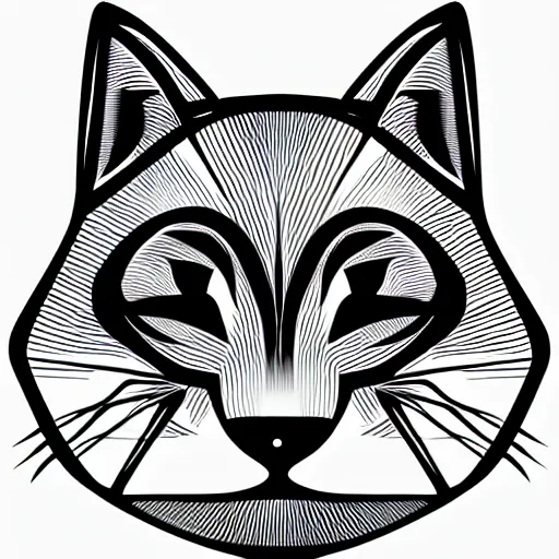 Image similar to geometric cat ,openwork, black and white, white background , clipart