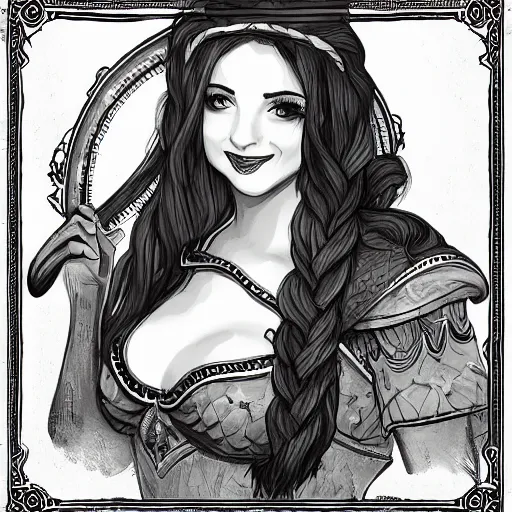 Prompt: detailed ilustration of a beautiful female bard, d & d style