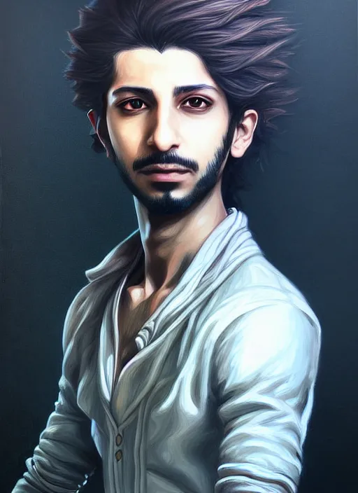 Image similar to a portrait of emad on ama an ultrafine detailed painting, detailed painting, detailed eyes!!, final fantasy octopath traveler lovecraft ghibly