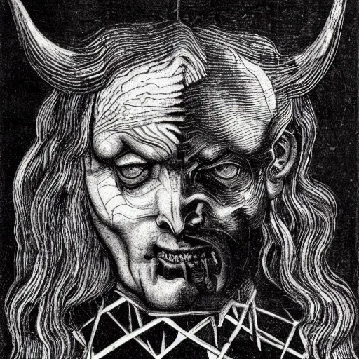 Prompt: devil by leonardo davinci and mc escher