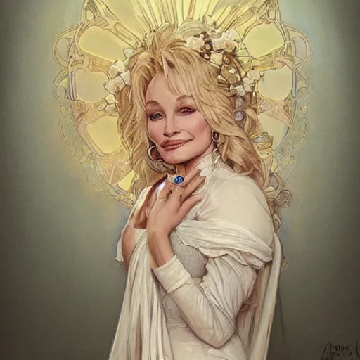 Image similar to beautiful lifelike award winning pencil illustration of dolly parton trending on art station artgerm greg rutkowski alphonse mucha cinematic atmospheric