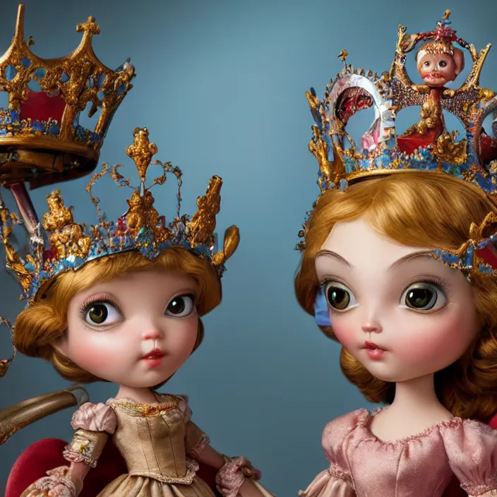 Image similar to highly detailed closeup, profile portrait of a tin toy fairytale princess wearing a crown, unreal engine, nicoletta ceccoli, mark ryden, earl norem, lostfish, global illumination, detailed and intricate environment