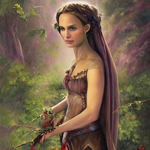 Image similar to beautiful painting of natalie portman as an elven maiden