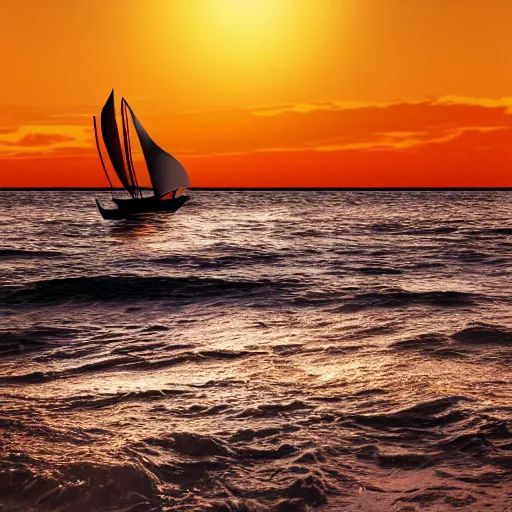 Prompt: sea sunset with sailing boat, realistic, 8 k, sunset, high details