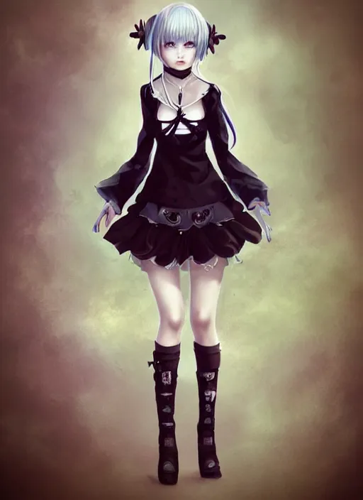 Image similar to kerli koiv as anime girl, kerli koiv as anime girl, gothic mini skirt and crop top, fine art, matte painting, digital art, concept art, artgerm,, rule of 3 rds,