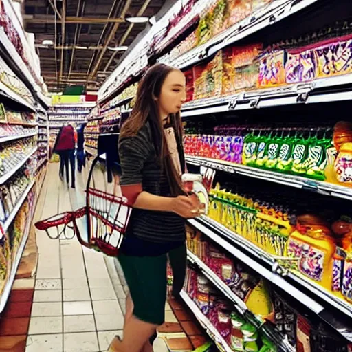 Prompt: photo of a minotaur shopping at a grocery store