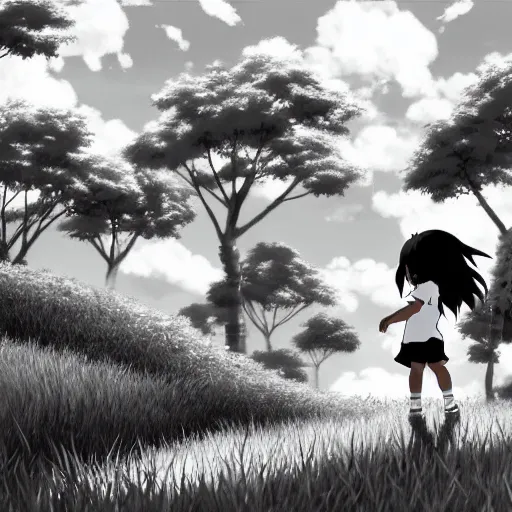 Image similar to black and white toddlers playing. anime style, environmental art animation background, studio ghibli, makoto shinkai