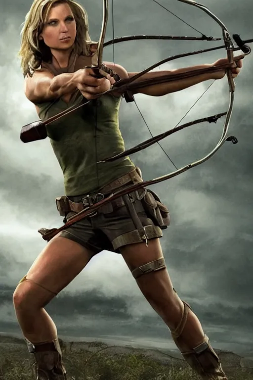 Image similar to muscular laura croft hold bow and arrow