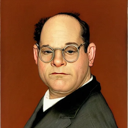Prompt: frontal portrait of george costanza. a portrait by norman rockwell.