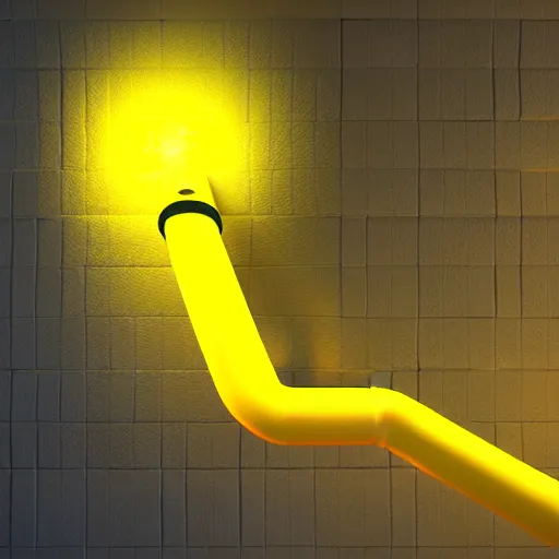 Image similar to a pipe coming out of the wall in a yellow room with bitcoins pouring out of it, digital art 3d render