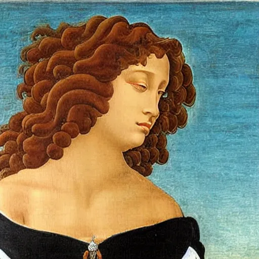 Prompt: Whitney Houston as Botticelli\'s The birth of Venus as a pretty African Black woman with short black hair and black skin rising from the sea on a shell, accurate face