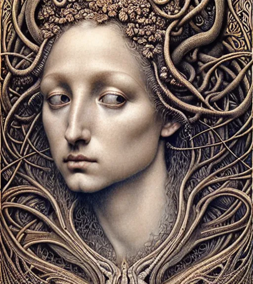 Image similar to detailed realistic beautiful hydra goddess face portrait by jean delville, gustave dore, iris van herpen and marco mazzoni, art forms of nature by ernst haeckel, art nouveau, symbolist, visionary, gothic, neo - gothic, pre - raphaelite, fractal lace, intricate alien botanicals, ai biodiversity, surreality, hyperdetailed ultrasharp octane render