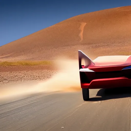 Image similar to tesla dune buggy driving on a desert road