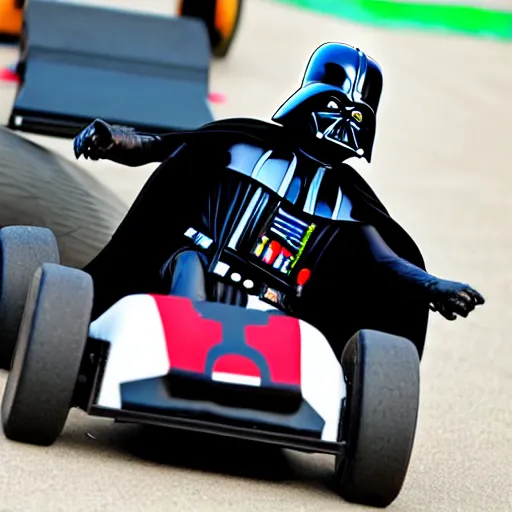 Prompt: darth vader racing a go kart in a race track