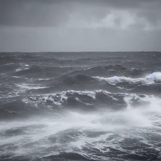 Image similar to dark ocean, towering waves, grey - scale, highly turbulent, deep focus, dark sky, high point of view, hands and faces