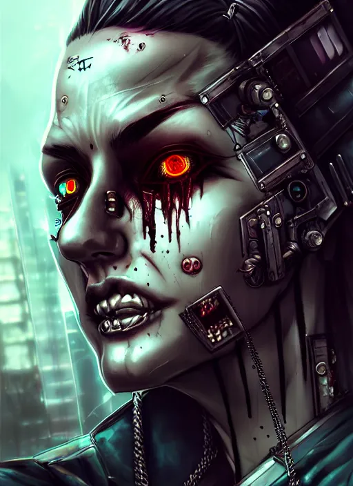 Image similar to yakuza gothic cyborg cyberpunk gutter punk, urban decay, decay, underworld, dark art, highly detailed, digital painting, octane render, artstation, concept art, smooth, sharp focus, illustration, art by artgerm, loish, wlop