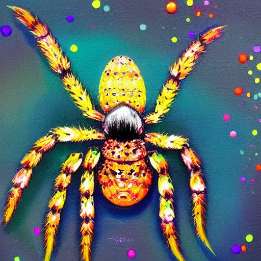 Image similar to a painting of spider , made of multicolored crystals, fantasy art, realistic