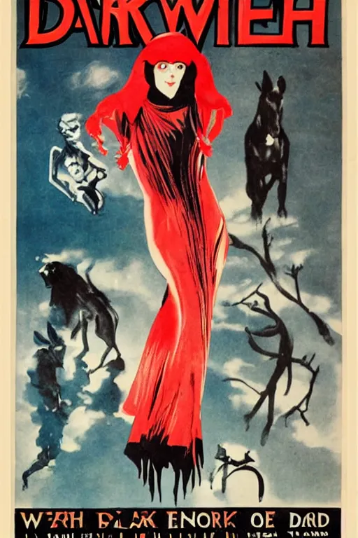 Prompt: movie poster for dark witch, 1 9 2 0