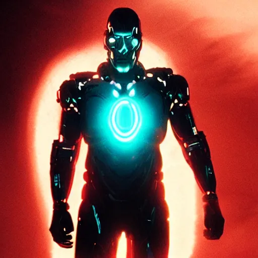 Image similar to movie still of cyborg with glowing third eye, cinematic composition, cinematic light, criterion collection, by marvel