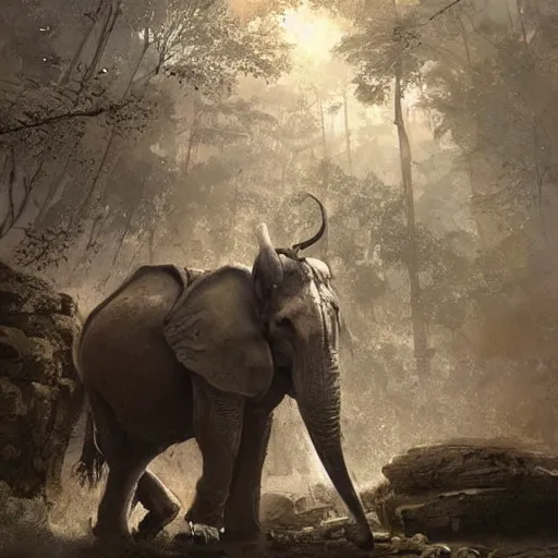 Prompt: a viking riding an elephant in a jungle, digital art, art by greg rutkowski, artstation, deviantart, highly detailed, photorealistic, fantasy art, clean, western comic art, award winning commission