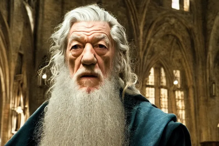 Image similar to film still of Ian McKellen as Albus Dumbledore in Harry Potter movie