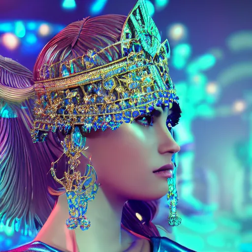 Prompt: princess of sapphire, closed eyes, head down, glowing, ornate and intricate blue jewelry, jaw dropping beauty, glowing background lighting, blue accent lighting, hyper detailed, 4 k octane render