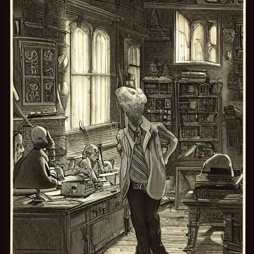 Image similar to a professor looking at stuff, higly detailed, award - winning illustration, mystic