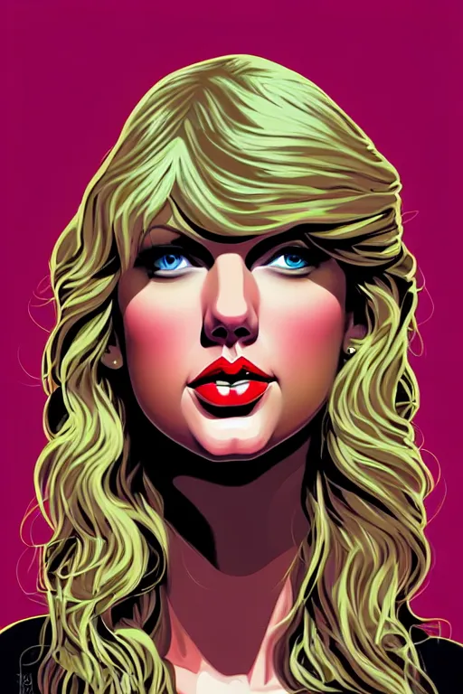 Image similar to a portrait of taylor swift, drawn by robbie trevino and dan mumford, poster, digital art, comic art, concept art,, single head, no double head,