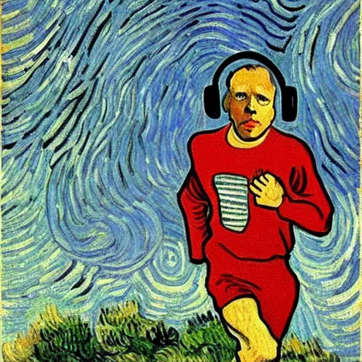 Image similar to runner with headphones by van gogh