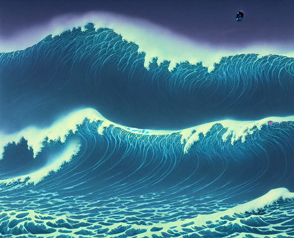 Image similar to banzai pipeline wave breaking darkness barrel by zdzisław beksinski ; ultra - realistic 3 d depth shading ; third reef pipeline by katsushika hokusai