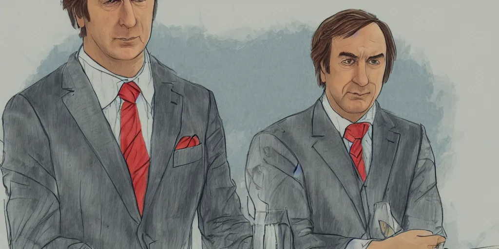 Prompt: a detailed sketch of saul goodman on holiday in korea