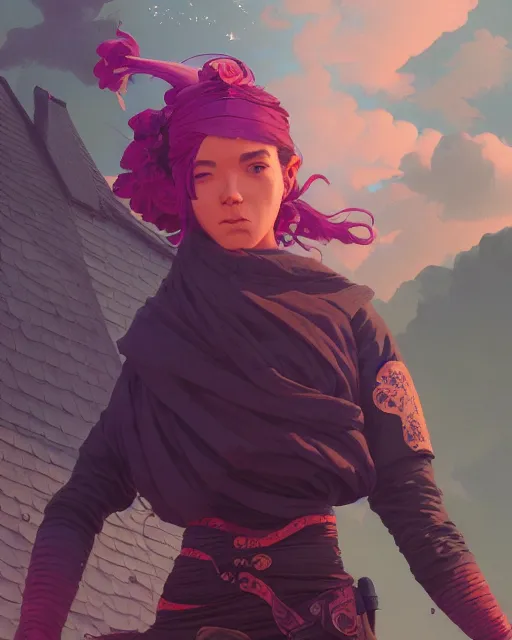 Image similar to highly detailed surreal vfx portrait of a nowpunk ninja, stephen bliss, unreal engine, greg rutkowski, loish, rhads, beeple, makoto shinkai and lois van baarle, ilya kuvshinov, rossdraws, tom bagshaw, alphonse mucha, global illumination, detailed and intricate environment