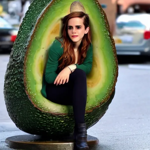 Image similar to emma watson as an avocado chair