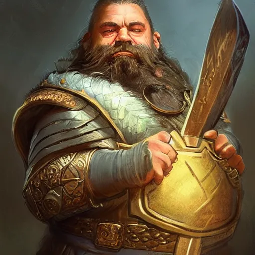 Prompt: a beautiful ultradetailed portrait of a dwarf king with a great beard! large double sided axe in his hand, with a round shield in his other hand, by greg rutkowski, karol bak and peter mohrbacher, volumetric lighting, magical realism, dark, dwarf king