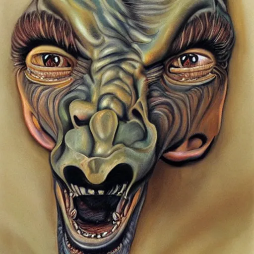 Image similar to beautiful lifelike painting of a centaur centaur centaur chimera tom cruise torso, hyperreal detailed facial features and uv lighting, art by ed roth and basil wolverton