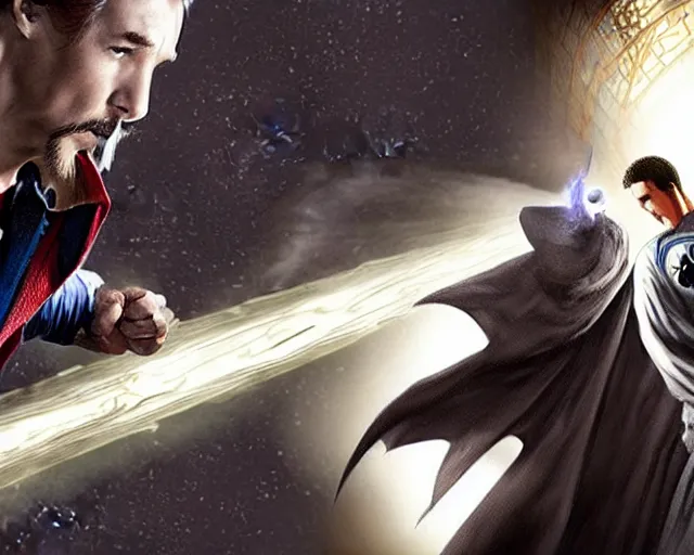 Image similar to fine concept art of moon knight vs dr. strange, in the tv marvel movie moon knight, photorealistic