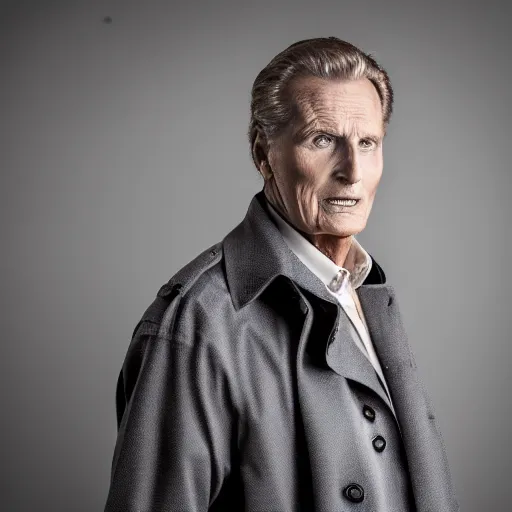 Image similar to robert stack wearing a trench coat unsolved mysteries solving the mystery of the missing jelly sandwich 2 0 0 1, ( sony a 7 r iv, symmetric balance, polarizing filter, photolab, lightroom, 4 k, dolby vision, photography awardm, voque, perfect face )