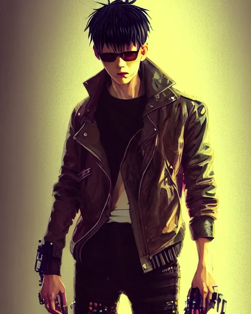 Image similar to portrait of a male punk, bladerunner, street ragged clothes, cyberpunk, face like ester exposito, blonde shinkai makoto studio ghibli studio key hideaki anno sakimichan stanley artgerm lau rossdraws james jean marc simonetti elegant highly detailed digital painting artstation pixiv