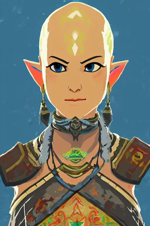 Prompt: an in game portrait of impa from the legend of zelda breath of the wild, breath of the wild art style.